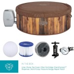 Lay-Z-Spa Helsinki Hot Tub, Wood-Grain Inflatable Spa Pool, with Freeze Protection Cover